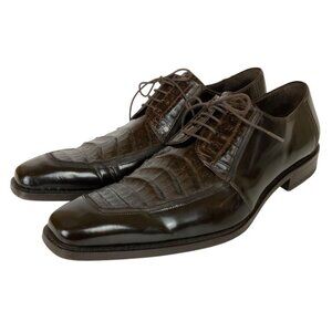 Mezlan Mercouri Genuine Crocodile Calfskin Dress Shoes Oxfords 12M Brown Spain